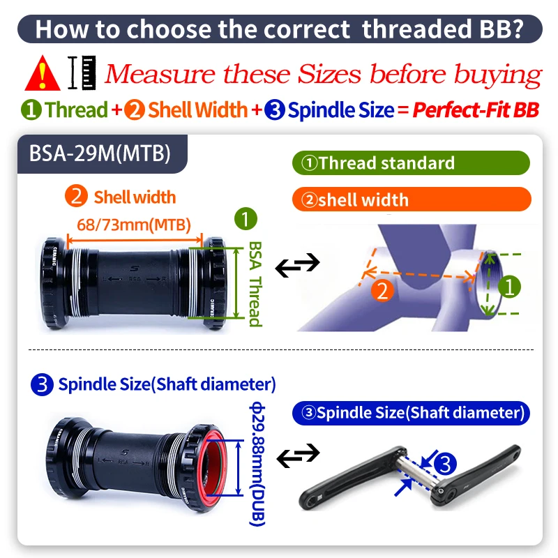 SENICX Bsa 68/73 Gewinde Tretlager Geeignet für SRAM / DUB Mountainbike Keramik BB Fahrrad Mittelschaft Kurbel 28,99 mm Achse – Detail 6