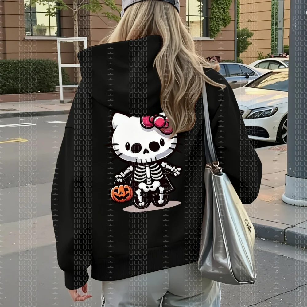 2025 Halloween Hello Kitty print hoodie met capuchon Winter vrouwen met capuchon buiten all-match hoodie vrouwtjes meisje tops dameskleding