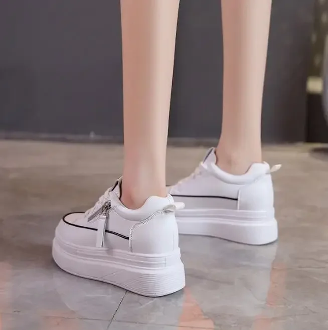 NEW Spring Autumn New Slope Heel Thick Sole Heightened Small White Shoes Lace-up Small White Shoes Single Shoe