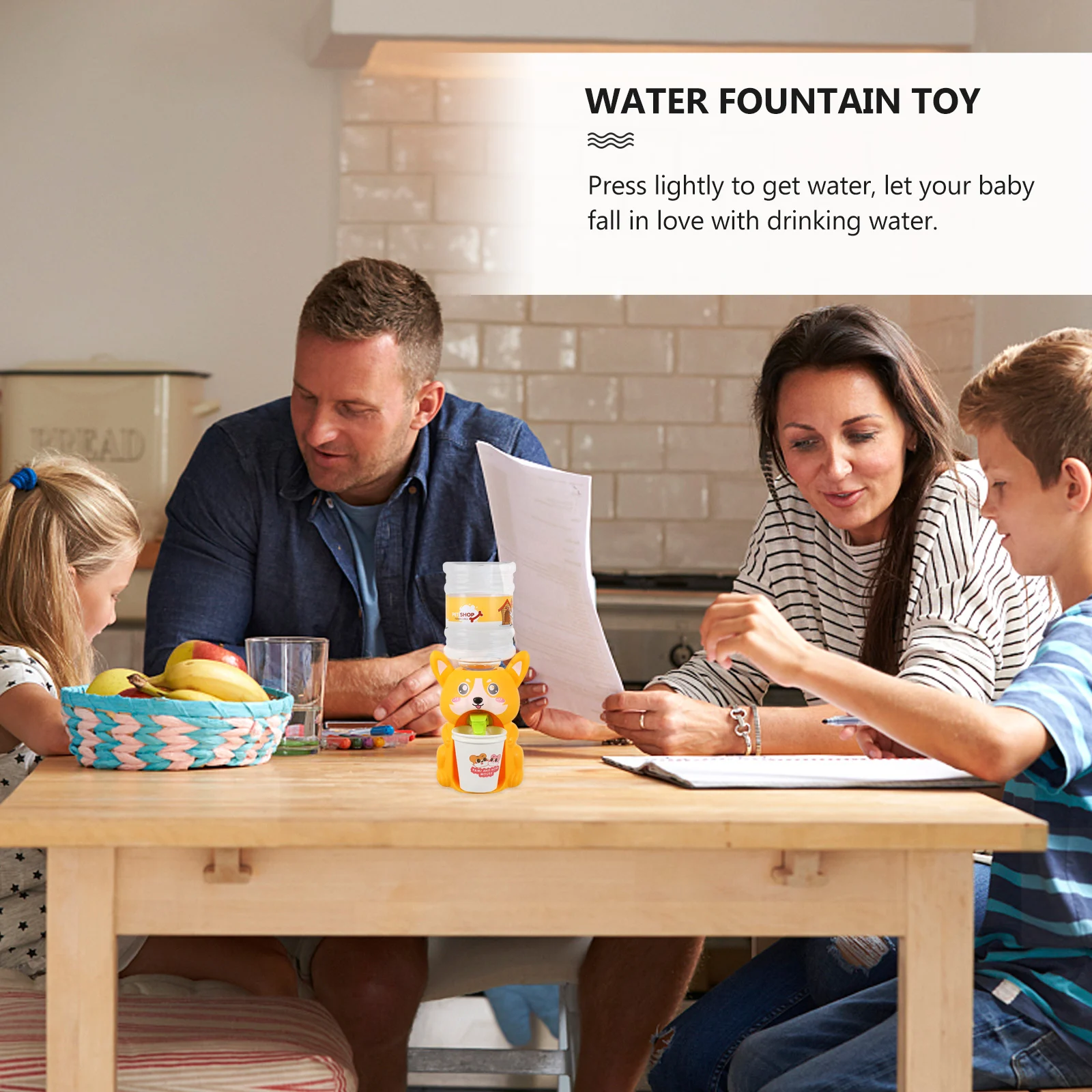 

Mini Corgi Water Dispenser Kids Toys Children Fountain Sound and Light Orange Plastic Pretend Play
