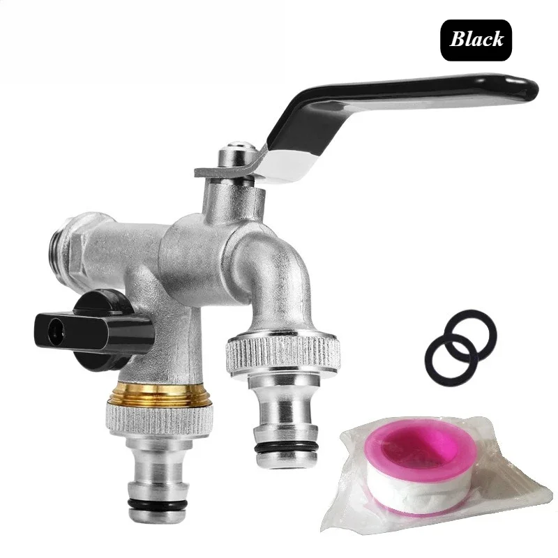 Chave de fita para torneira de água de jardim de latão 1/2 ''3/4'' 1 entrada 2 saída bibcock com conector divisor de água de bico duplo