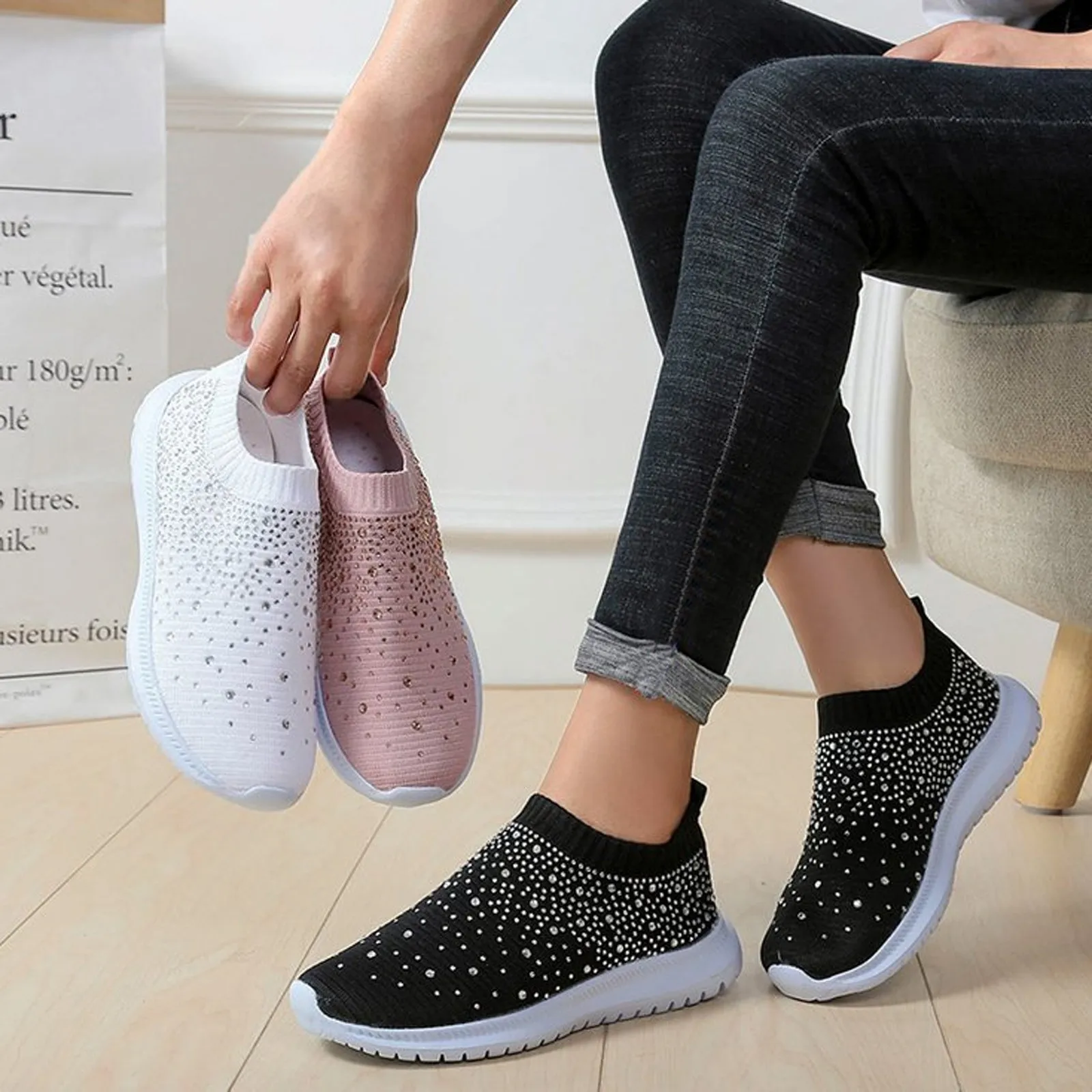 Women Shoes Knitting Sock Sneakers Women Spring Summer Slip On Flat Shoes Women Plus Size Loafers Flats Walking Krasovki Famela