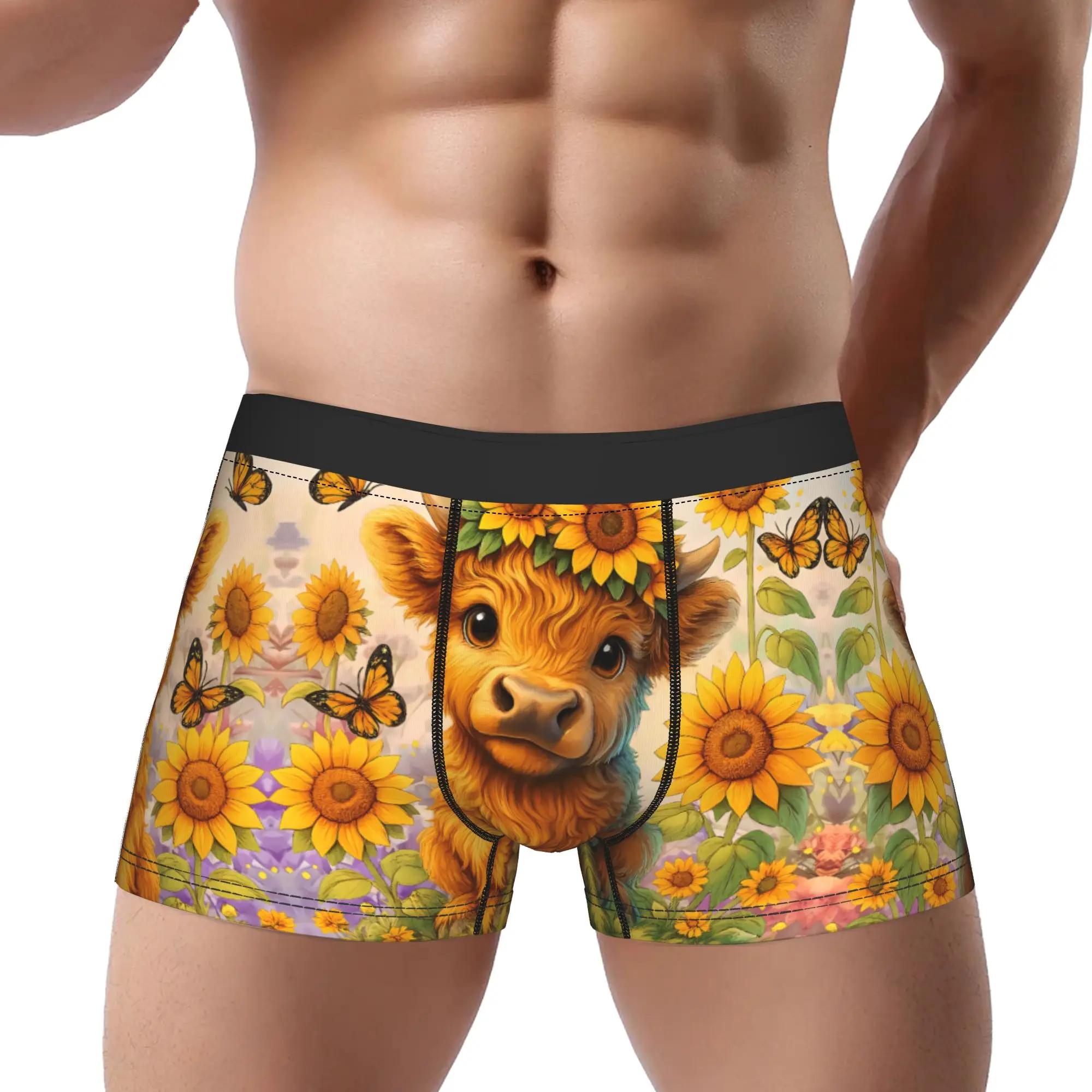 

Мужские трусы-боксеры из полиэстера с принтом милых коров Хайленд-Калет, с забавным рисунком