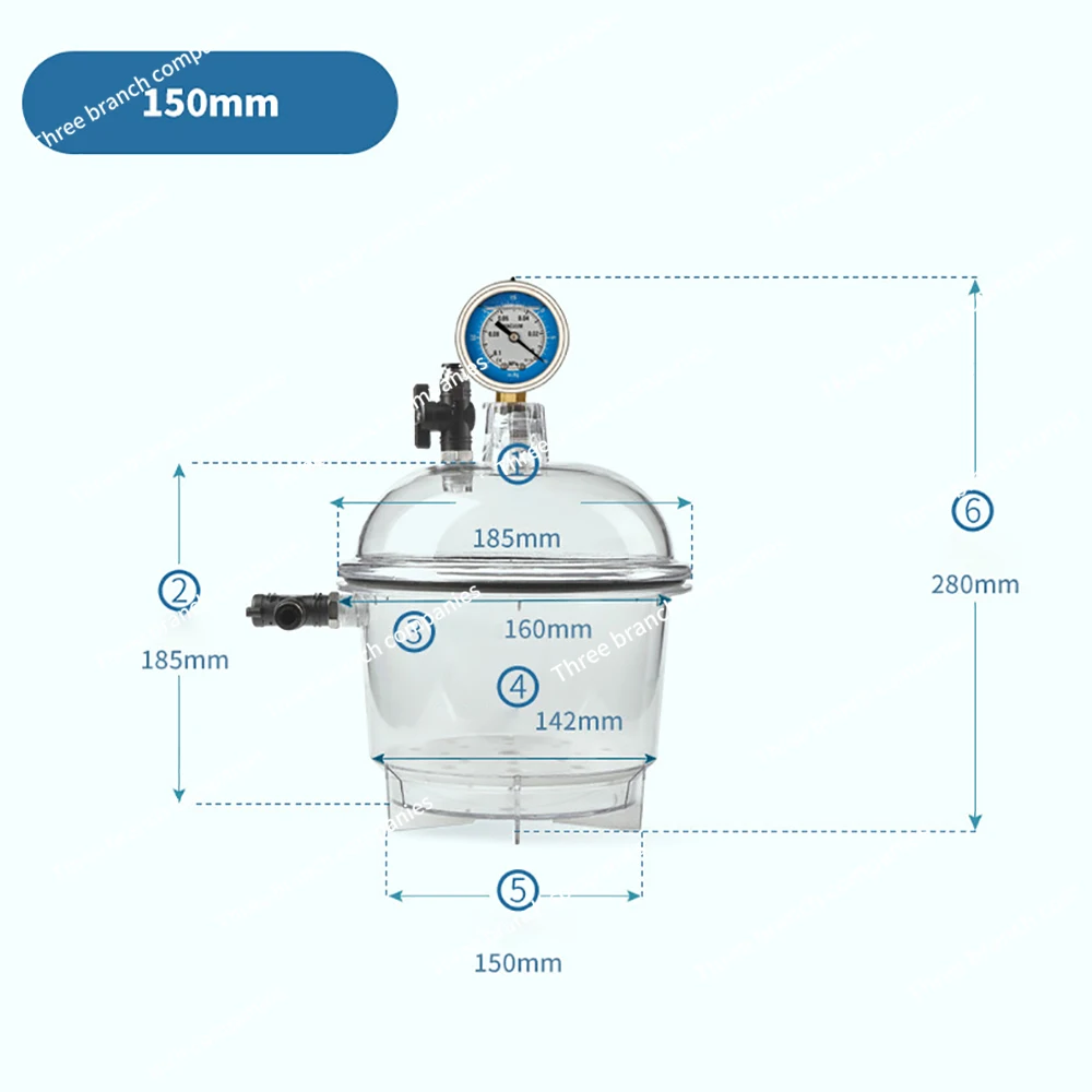 Imagem -02 - Secador de Vácuo de Plástico de Laboratório Navio de Secagem a Vácuo Transparente Tanque de Armazenamento de Policarbonato Manômetro de Válvula de Esfera 150 mm
