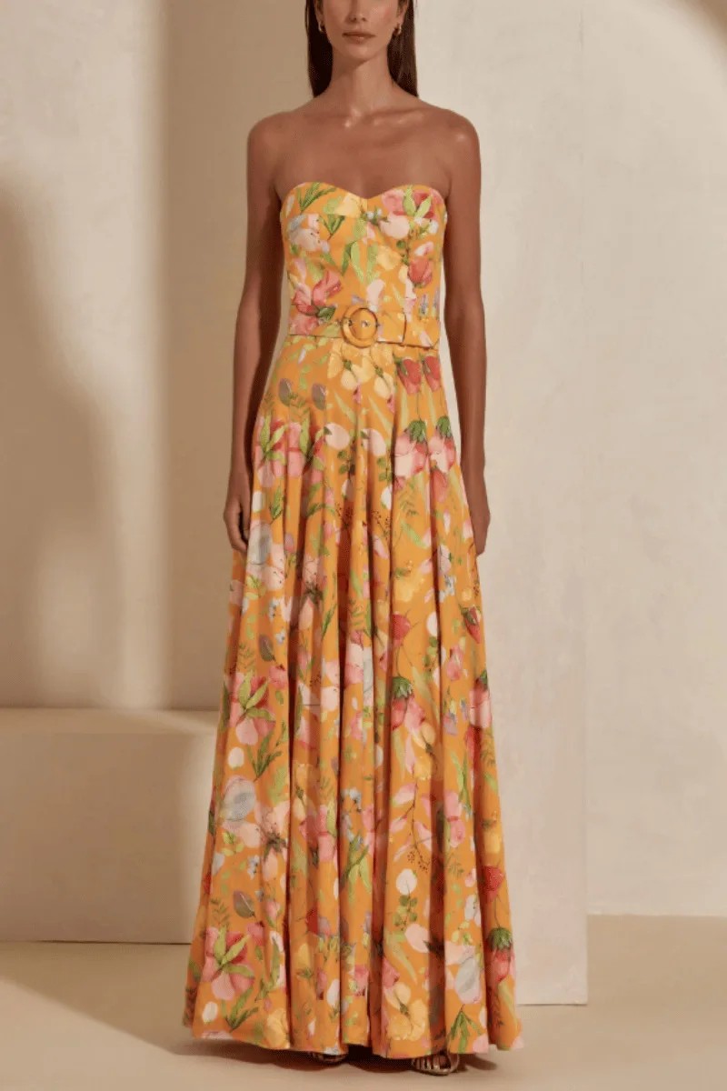 Nueva ropa de mujer europea y americana, top de tubo, vestido estampado delgado y fino, temperamento de moda y vestido elegante