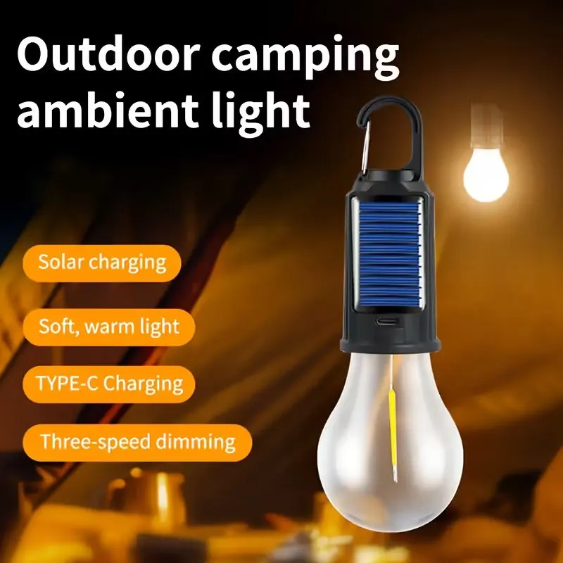 Outdoor LED Bulb Tent Bulb Lamp with Hook Brightness Adjustable Emergency Lantern Light Patio Backyard Garden BBQ Solar&USB