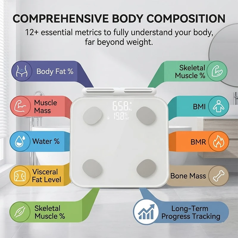 Intelligent 8-Electrode Body Weight Scale, Bluetooth Linked Full Body Composition Scale, For Personal Wellness & Family Fitness