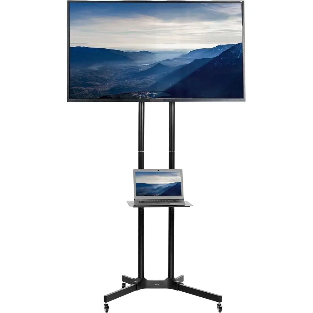 Tall TV Cart for 32 to 83 inch Screens up to 110 lbs, LCD LED OLED 4K Smart Flat and Curved Panels, Rolling Stand with Laptop DV