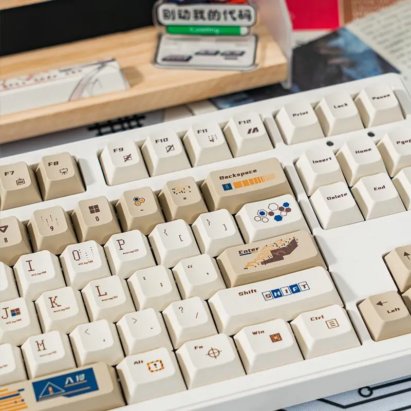 Unknown Code Keycap 126/131Keys Cherry Pbt Material Sublimation Key For Menchanical Keyboard Khaki White Retro Keycaps