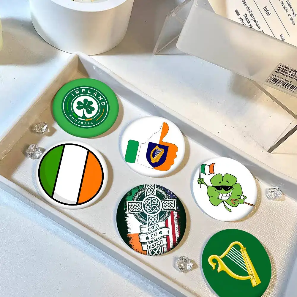 1pc Ireland Flag Irish Harp Erin Go Bragh Cartoon Style Badge Brooches On Backpack Decoration Round Enamel Pins For Accessorys