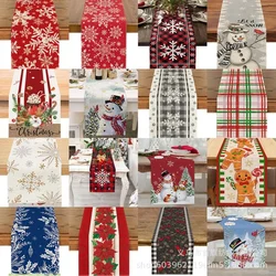 33x120/33x183cm Christmas Table Runner Cartoon Santa Claus Snowman for Christmas Decoration 2025 New Year Checkered Tablecloth