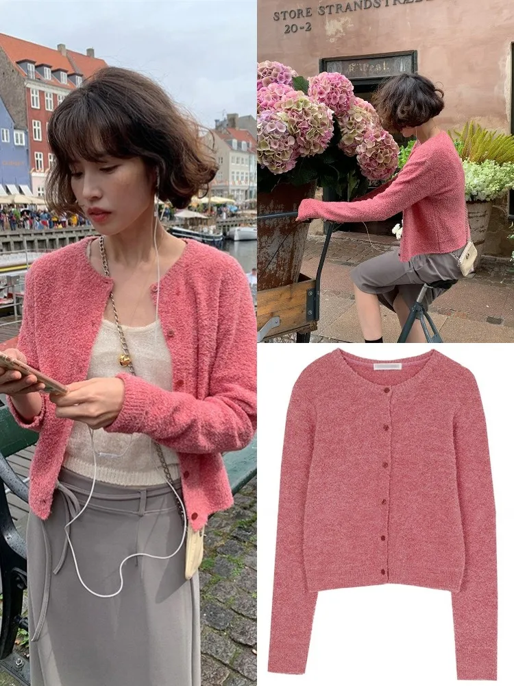 

Вязаный открытый кардиган женский свободный ort Sle весна 2025 повседневный цельный длинный свеч однотонный