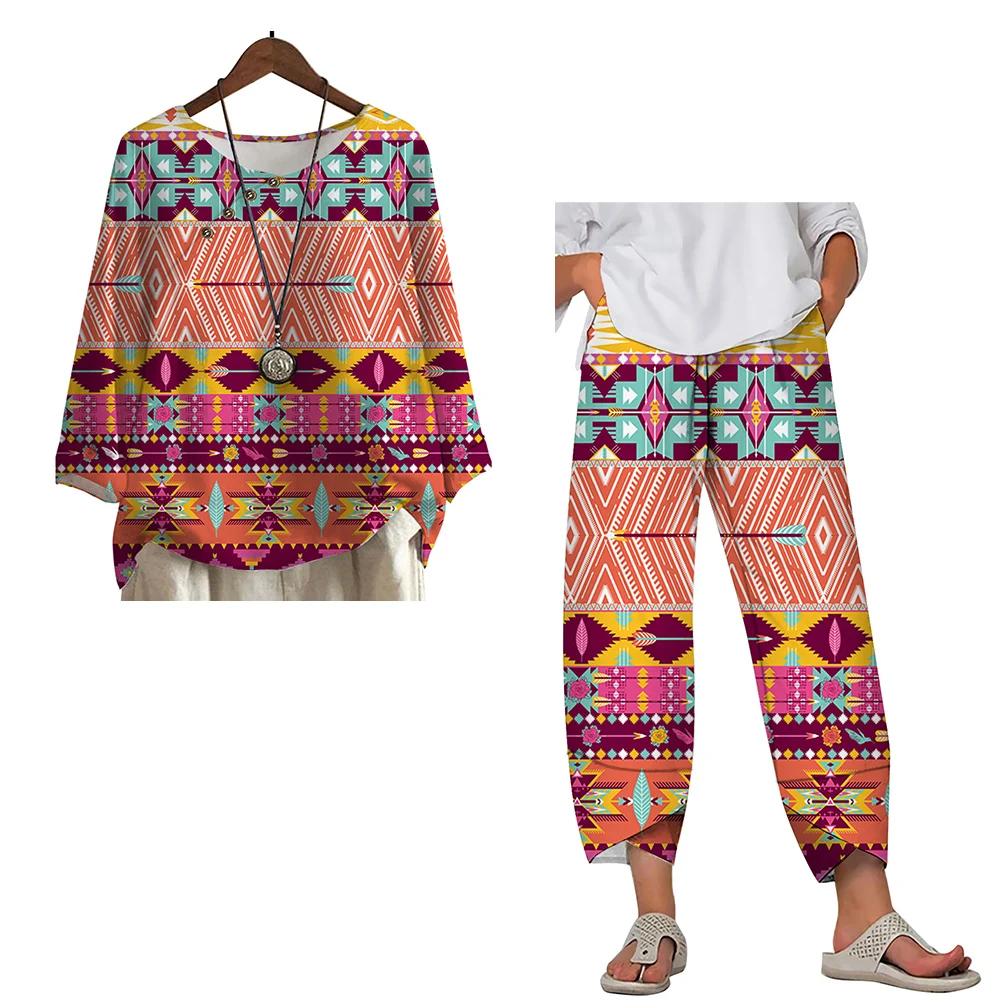 

CLOOCL Retro Ethnic Women Clothing Pants Shirts Aztec Geometric Pattern 3D Printed Loose Fashion Top and Pants Two Piece Suits