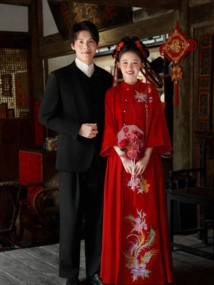 

2026 New Style Wedding Dress Photography Costume Chinese Traditional New Bride Yuexiu Drinking Ceremony Dragon And Phoenix Suit