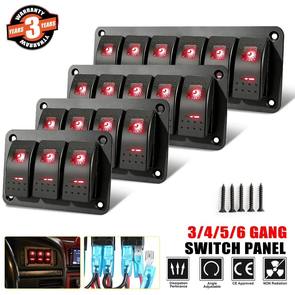 HAOLIDE Rocker Switch Aluminum Panel 3 Gang Toggle Switches Dash 5 Pin ON/Off 2 LED Backlit for off-road useCar Marine Blue