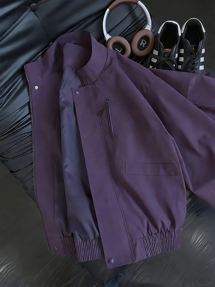 

Men's ape Purple American Workwear Jaet Spring Autumn Tee-Proof Stand Collar Downproof ort Baseball Sle Coat