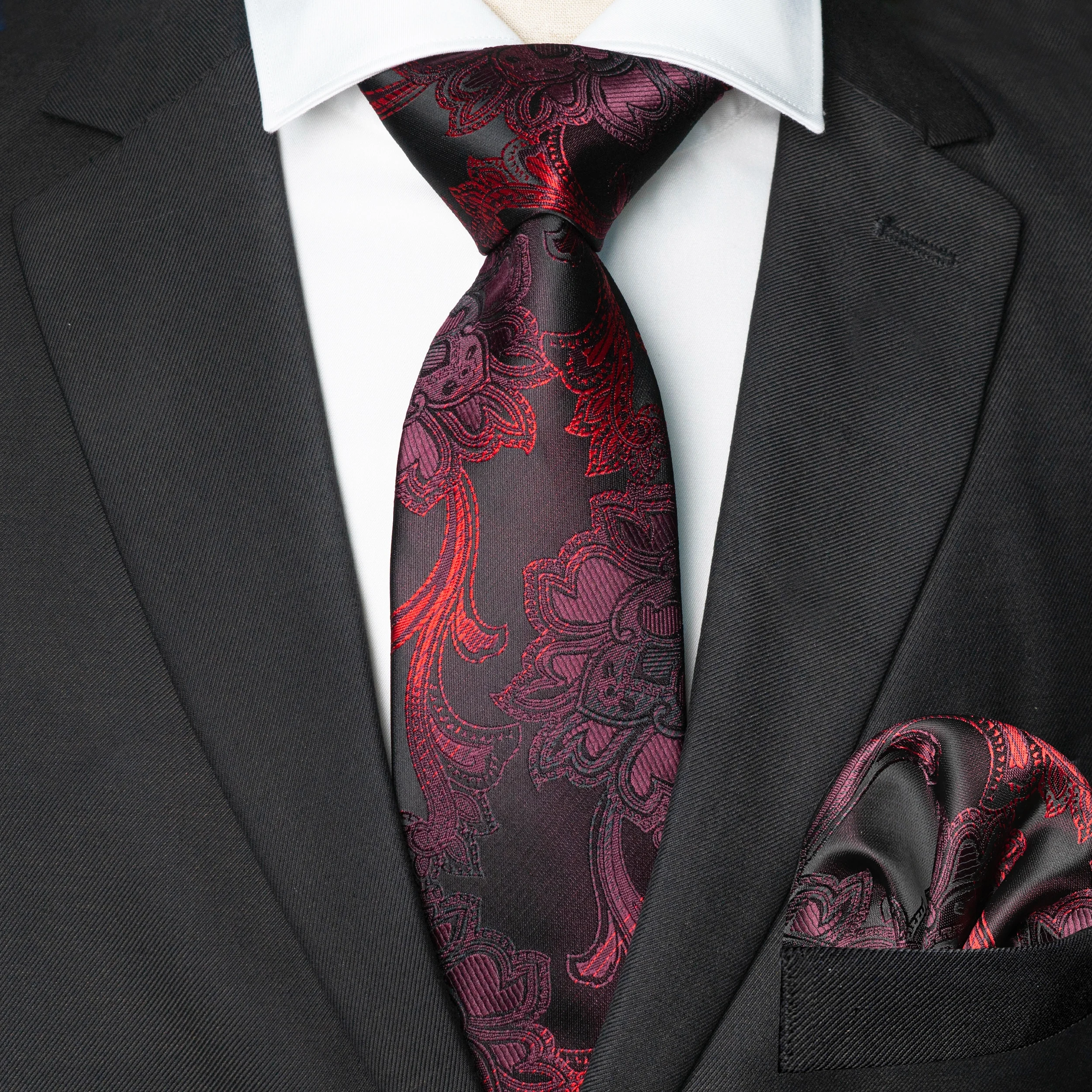 Men's Classic Jacquard Design Tie and Pocket Square Two-Piece Set Fashionable Business Formal Tie Wedding Party Suit Tie Set Men's Gift