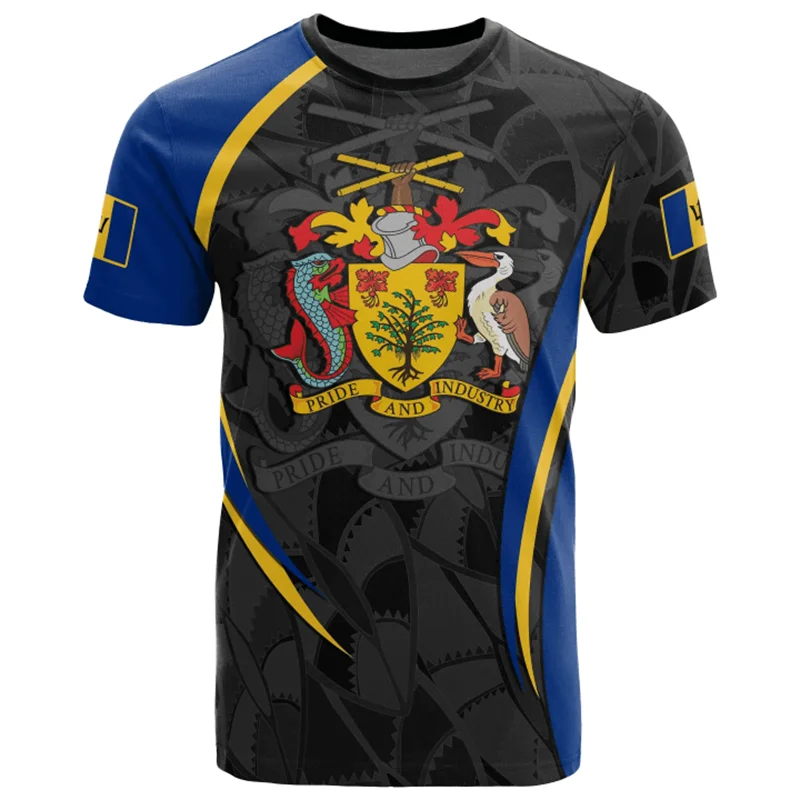 3D Printing Barbados National Flag Map T Shirt Barbados Coat Of Arms Graphic Tee Shirts Fashion Streetwear Short Sleeves Clothes