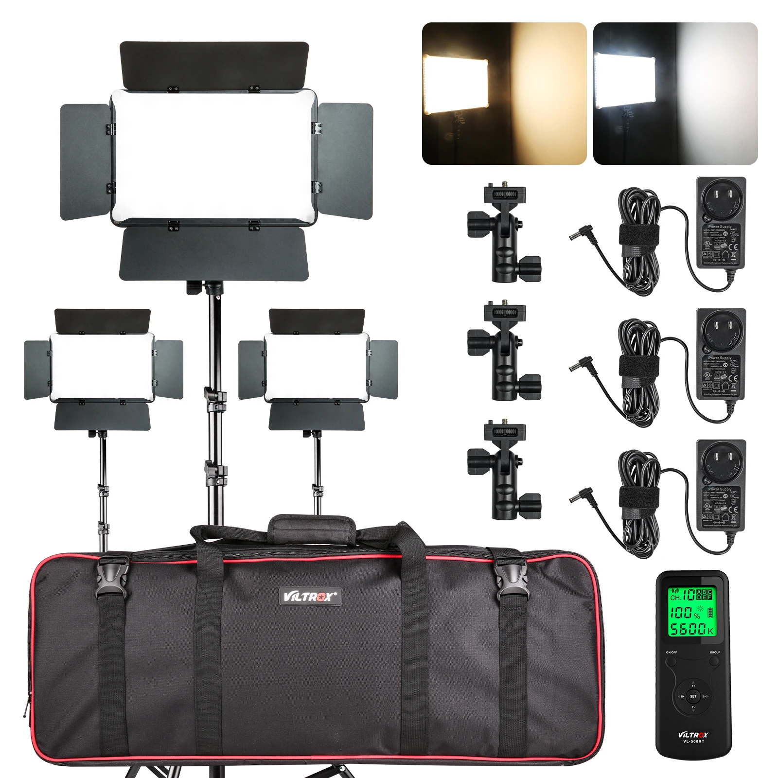 VILTROX 2/3PCS VL-S192T LED Video Light Bi-color Dimmable Wireless remote Panel Lighting Light Kit for Studio Photography Shoot