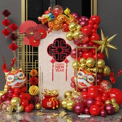 112pcs Chinese New Year 2025 Balloon Garland Arch Red Metallic Golden Latex Balloons for Party Lunar New Year Decoration 2025