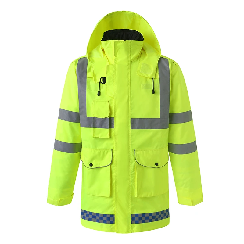 Adult High Visibility Reflective Raincoat Road Traffic Rescue Raincoat Uniform Coat Jacket Riding Reflective Clothes