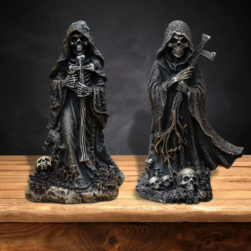 

Halloween Resin Grim Reaper Decorations Sculpture Statue Cross Devil Skeleton Descent Figurine Crafts Room Desktop Ornament