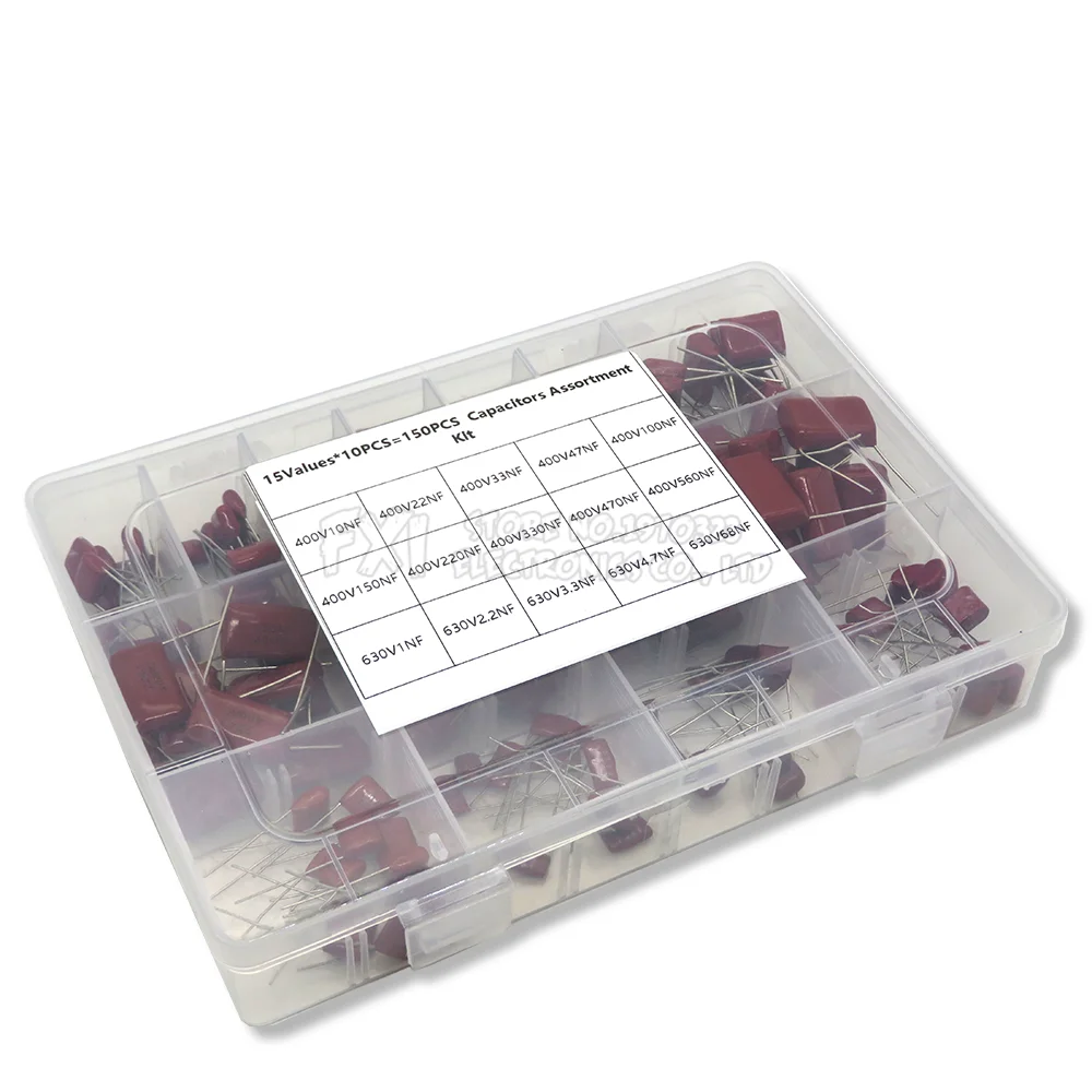 150pcs CBB Polypropylene Film capacitor 0nf-68nf 400v 630v CBB Capacitors Assortment Kit 10NF 22NF 47NF 100NF 220NF470NF 560NF