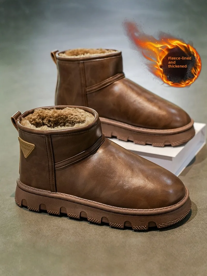 

Men's Winter Snow Boots Warm Fleece Lined Casual Breadskin Waterproof Anti-slip Mid-Calf Boots for Youth Versatile Comfortable