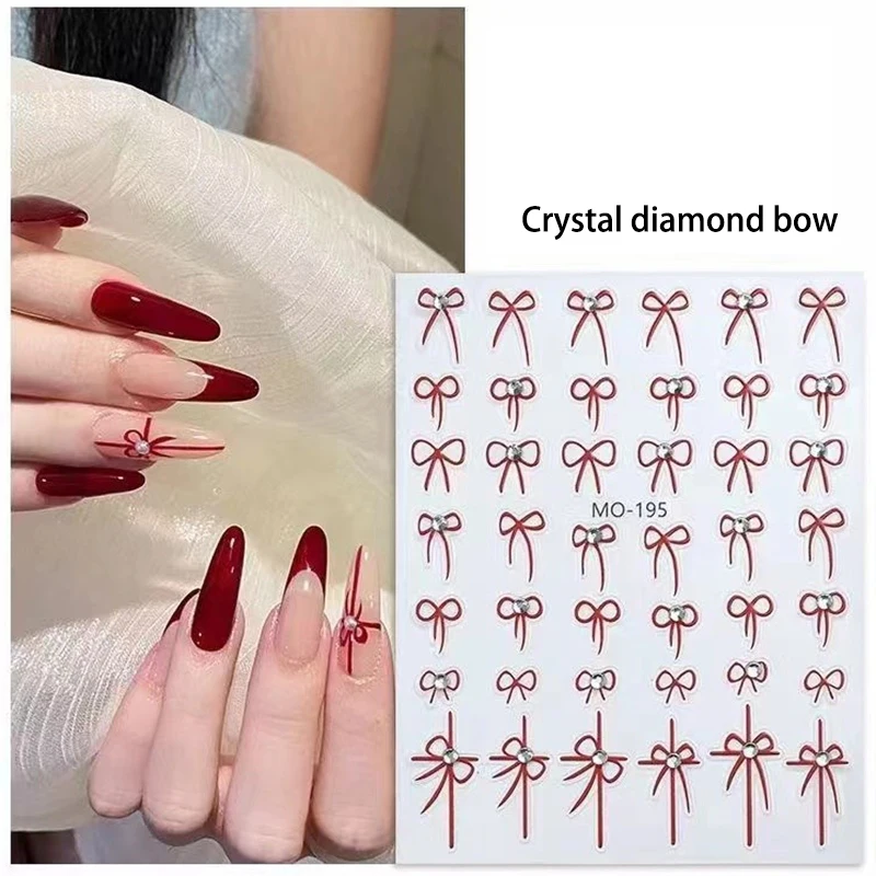 Butterfly Tie With Diamond Shape Nail Sticker Enhancement Adhesive Stereoscopic Nail Decoration DIY Nail Salon