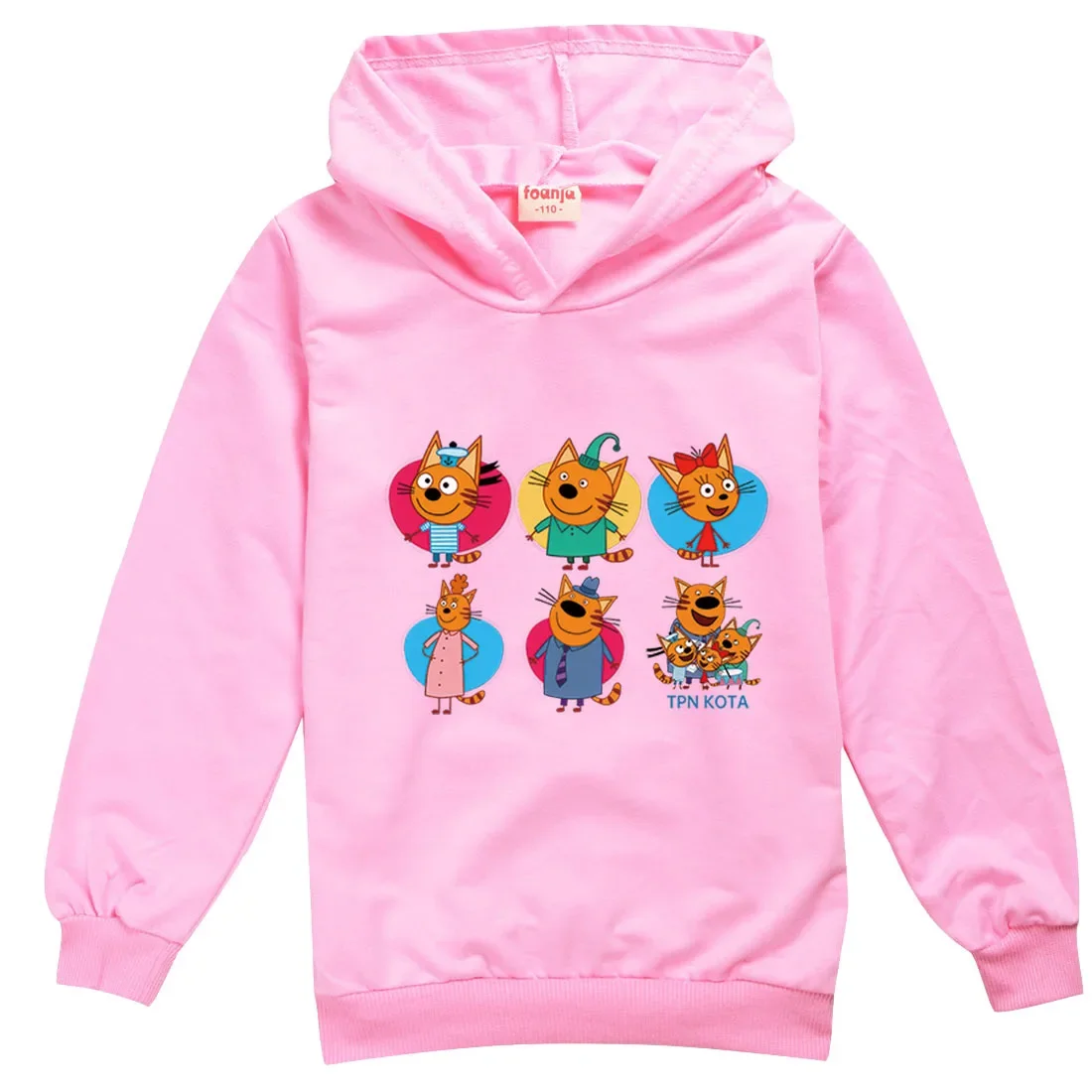 Minha família Três gatos felizes moletons, Casacos de algodão com capuz infantil, Roupas da moda para meninos e meninas, Russo