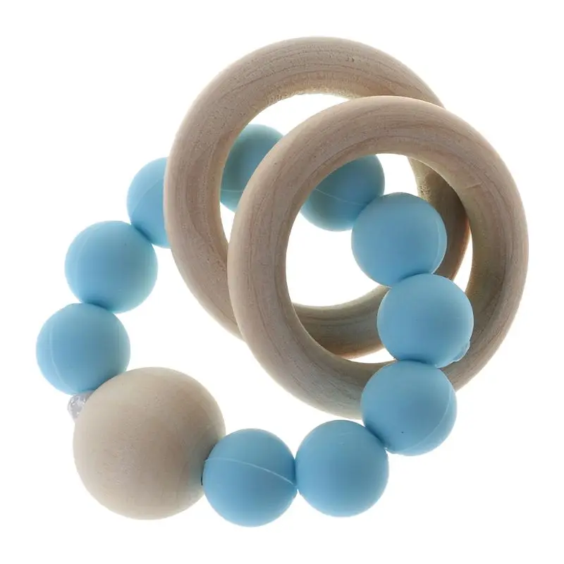 Baby Teething Rings Natural Wooden Silicone Bead Infant Teether Toy DIY Bracelet Accessories Infants Tooth Care Products