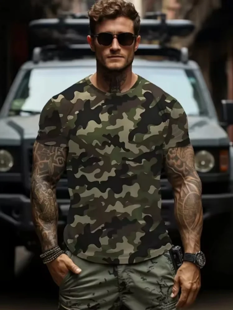 Outdoor Sports Men T-Shirts 3D Camouflage Quick Dry O Neck Short Sleeve Tops Shirt  Male Camo Hiking Hunting T Shirt