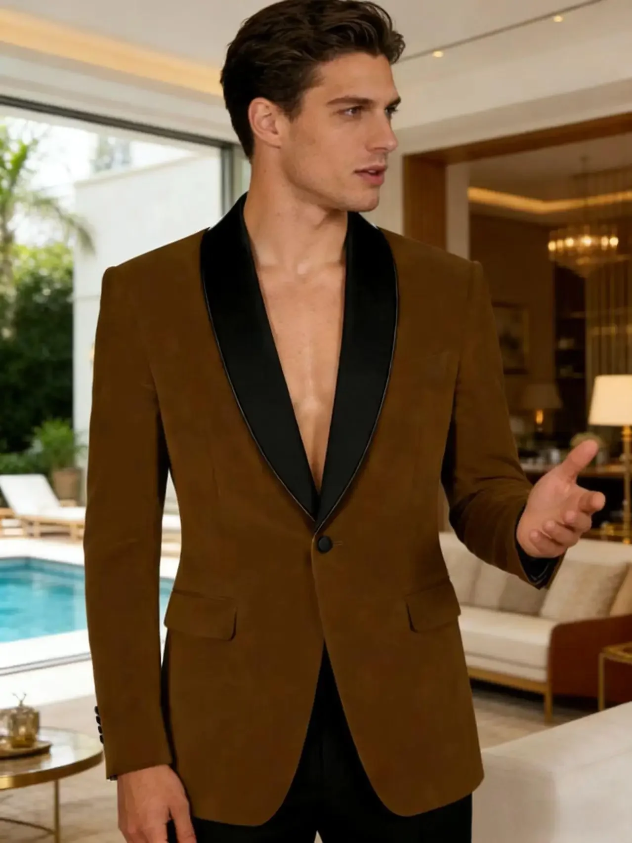 

Men's Velvet Blazer Tuxedo Slim Fit 1-Button Flap Pockets Black Trim Shawl Lapel Suit Jacket Formal Wedding Party Sport Coats