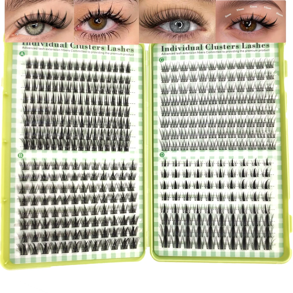 AMSDCN 512pcs Pestañas en racimo Naturales Manga Falsas Bandeja mixta DIY Extensión de pestañas Volumen Racimos Pestañas Alargadas 3