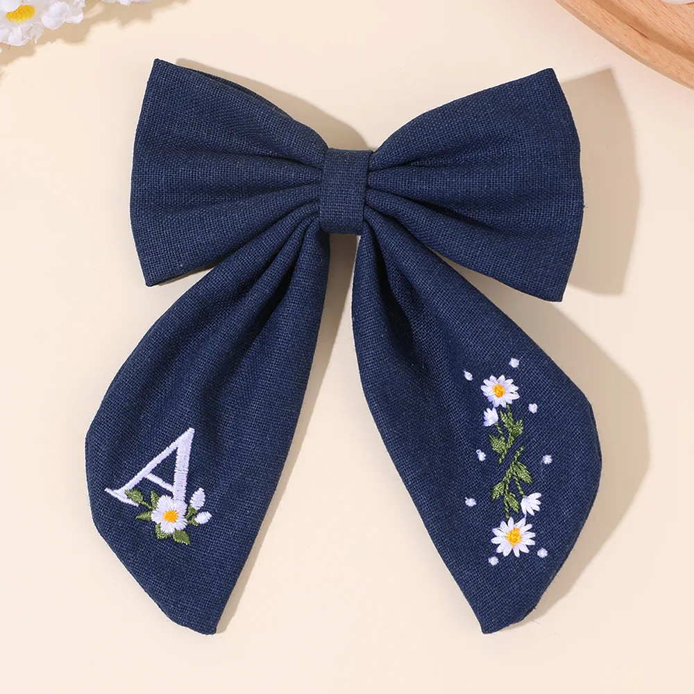24pc Fable Bow Hair Clips for Girls Linen Cotton Floral Embroidery Barrettes Women Letter Hairpin Hairgrip Hair Accessories Bulk