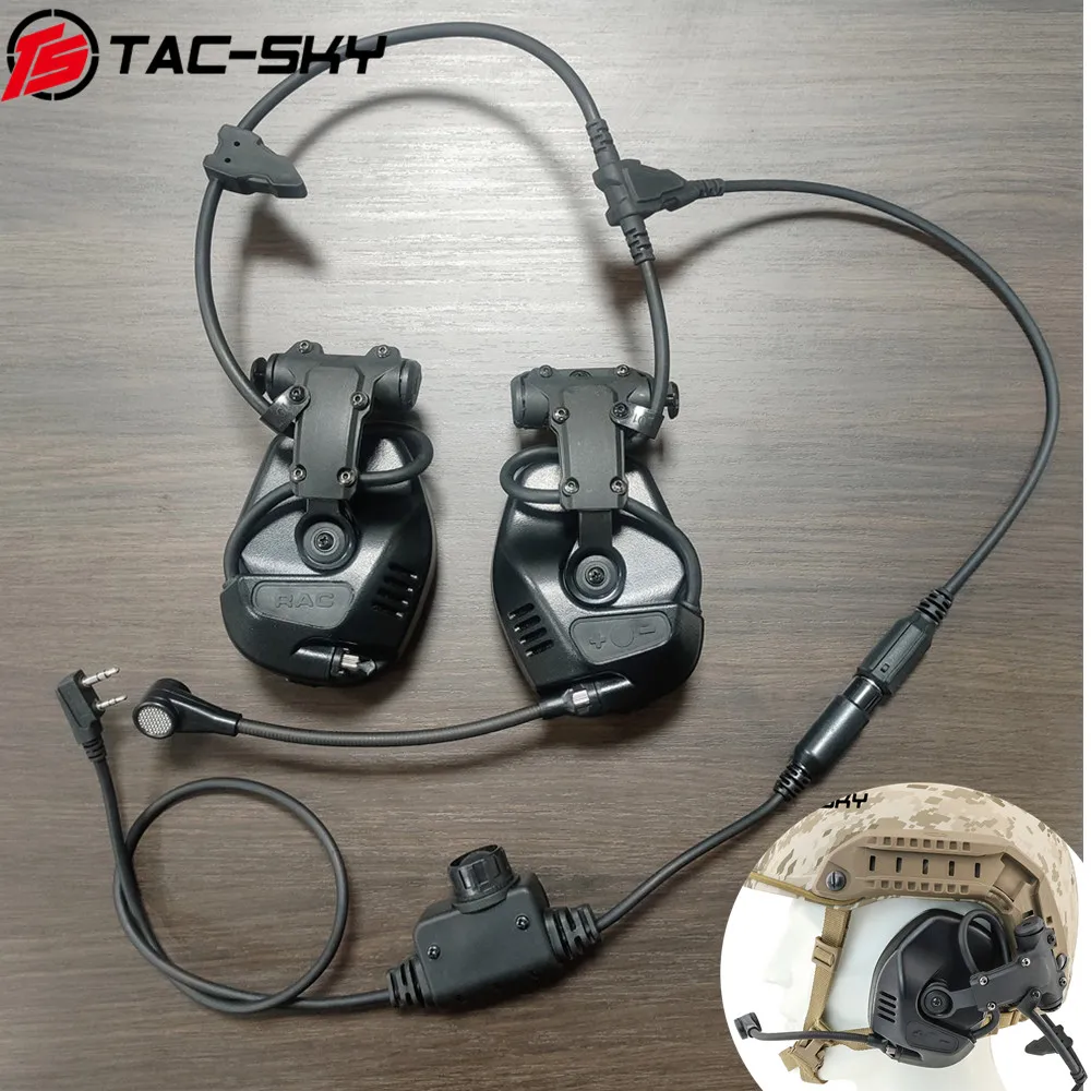 TS TAC-SKY Tactical RAC Headset Outdoor Hunting Sports Headset Compatible With ARC Helmet Track FAST /ACH/MICH Series Helmets