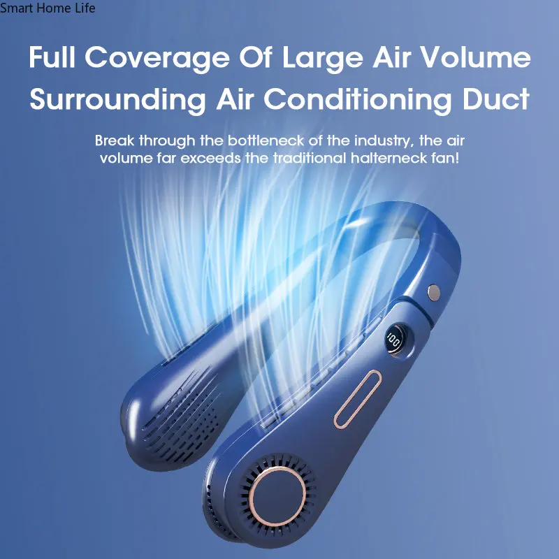 مروحة محمولة صغيرة معلقة الرقبة مروحة سرعة زاوية قابل للتعديل العرض الرقمي الصيف USB قابلة للشحن الكهربائية الخالية من الشفرة مروحة