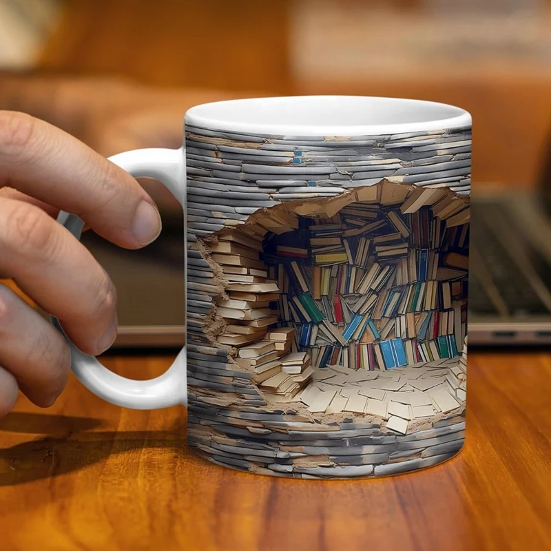 Library Bookshelf Mug, Cool Bookmark Ceramic Coffee Mug, Book Lover Gift, Creative Book Club Mug Coffee Cup