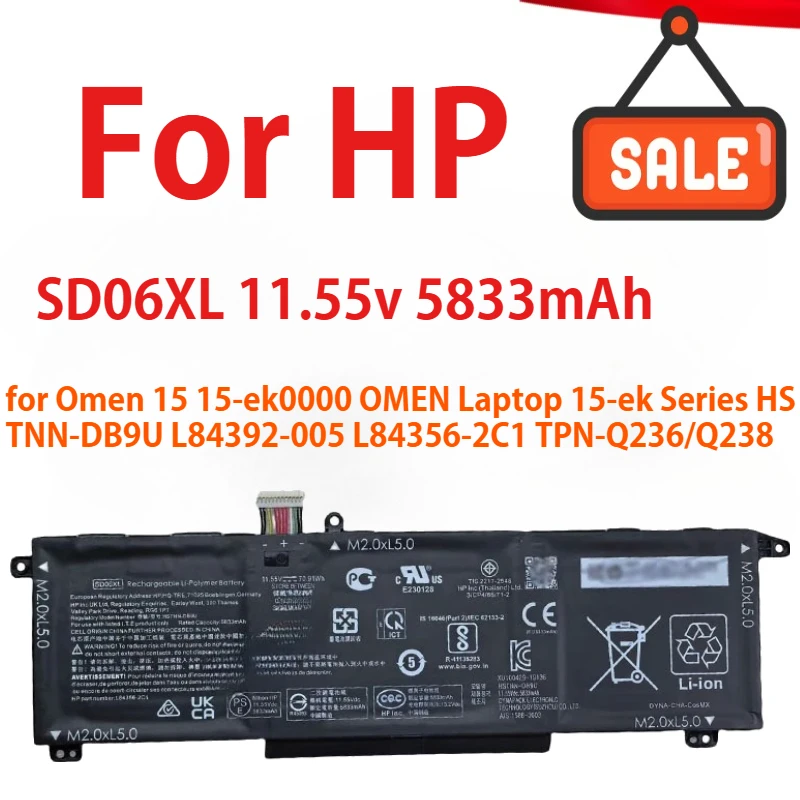

New SD06XL Laptop Battery for 2020 HP Omen 15 15-ek0000 OMEN Laptop 15-ek Series HSTNN-DB9U L84392-005 L84356-2C1 TPN-Q236/Q238