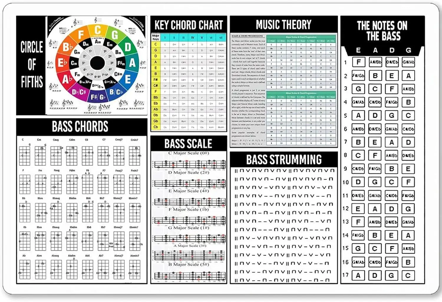 Metal Tin Sign The Notes On The Bass Music Basics Infographic Poster Plaque Home Kitchen Club School Cafe Wall Decoration 1 sign