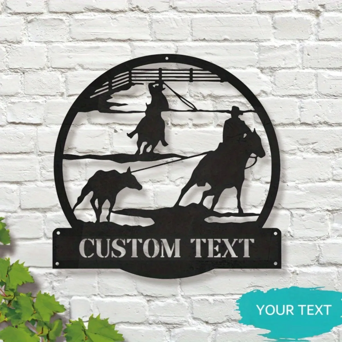 Custom Metal Wall Art (Team Roper & Cowboy Horse Design) - Stunning with Personalized Nameplate