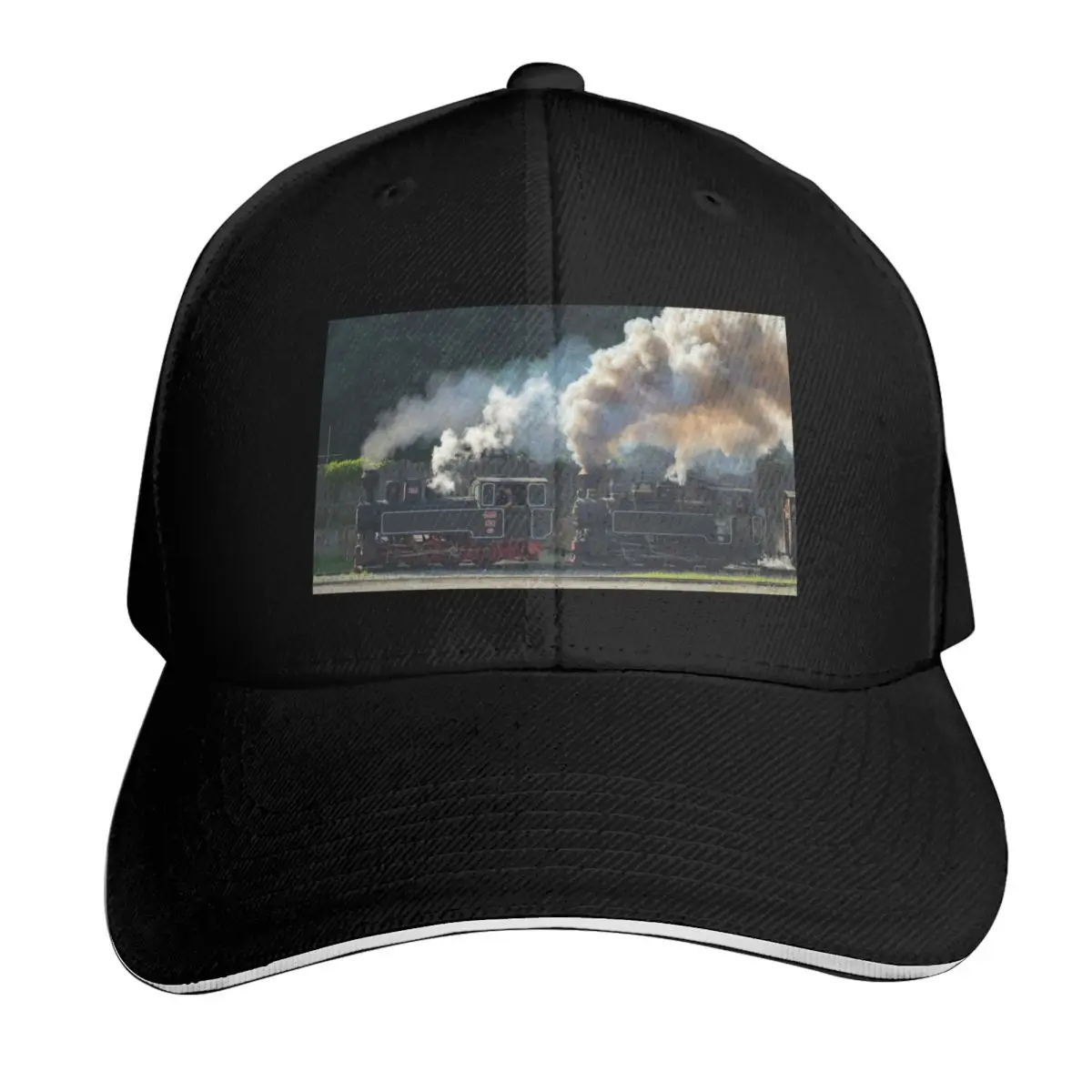 Vintage Steam Train Locomotives Baseball Cap Strapback Dad Hat Six Panel Structured Crown Sun Protection UPF 50+