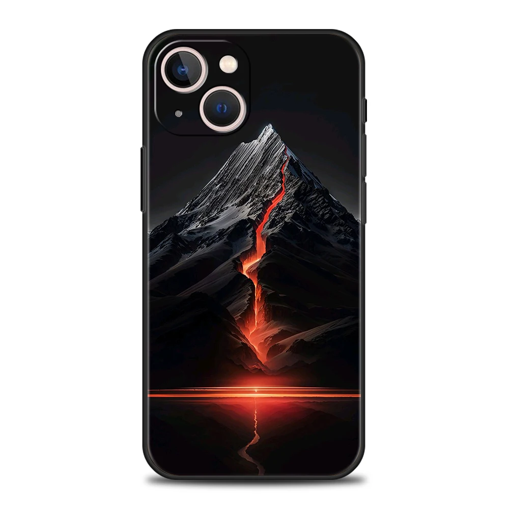 Black Mountain Peak Pattern Phone Case Cover for iPhone 17 16 15 14 13 12 Pro Max 17 Air 11 Pro Max Shockproof Soft TPU Shell