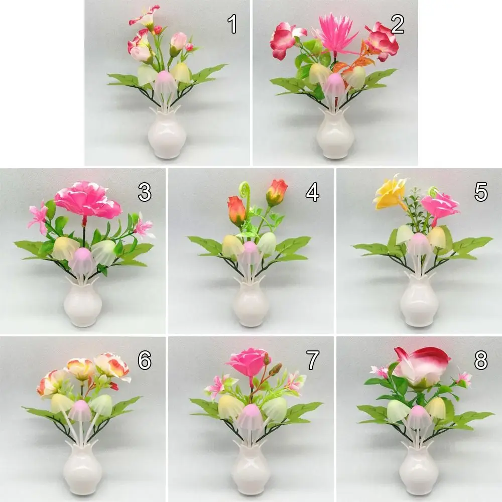 LED Mushroom Lamp LED Night Lamp Novel 7-color Night Lamp 220VUS Plug Sensing Dream High Grade Pomegranate Vase Flowers