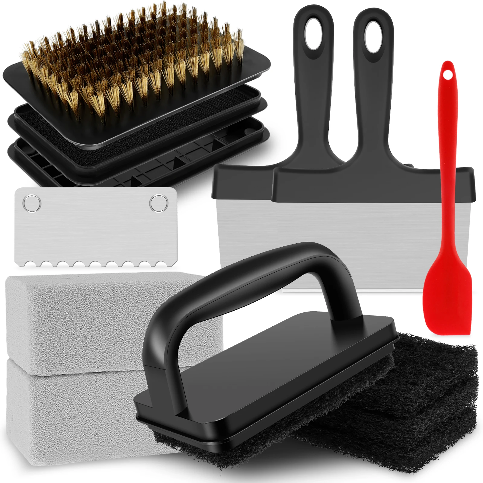 14Pcs Griddle Cleaning Kit Flat Top Grill Cleaning Kit Heavy Duty Grill Cleaner Set with Grill Stone Griddle Scraper and Brush