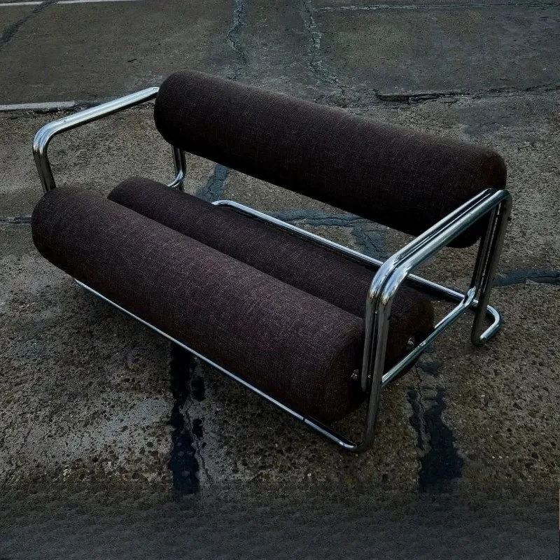 Art design cylindrical leisure chair, medieval retro brown stainless steel chrome-plated personalized sofa chair