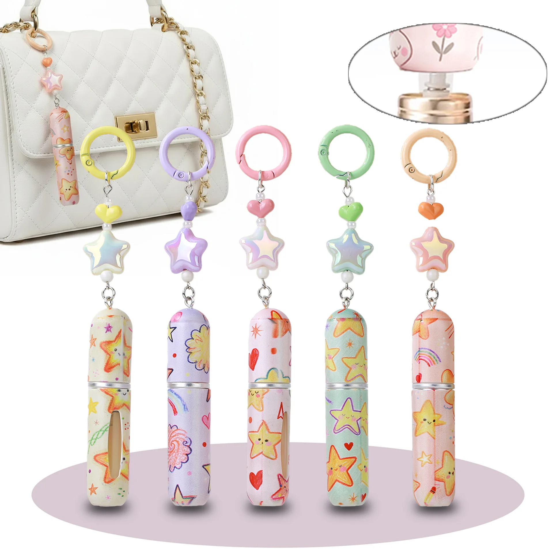 Cartoon Star Pendant Perfume Sub-bottling 5ml Portable Spray Bottle, Keychain Personal Fragrance Refillable Bottles