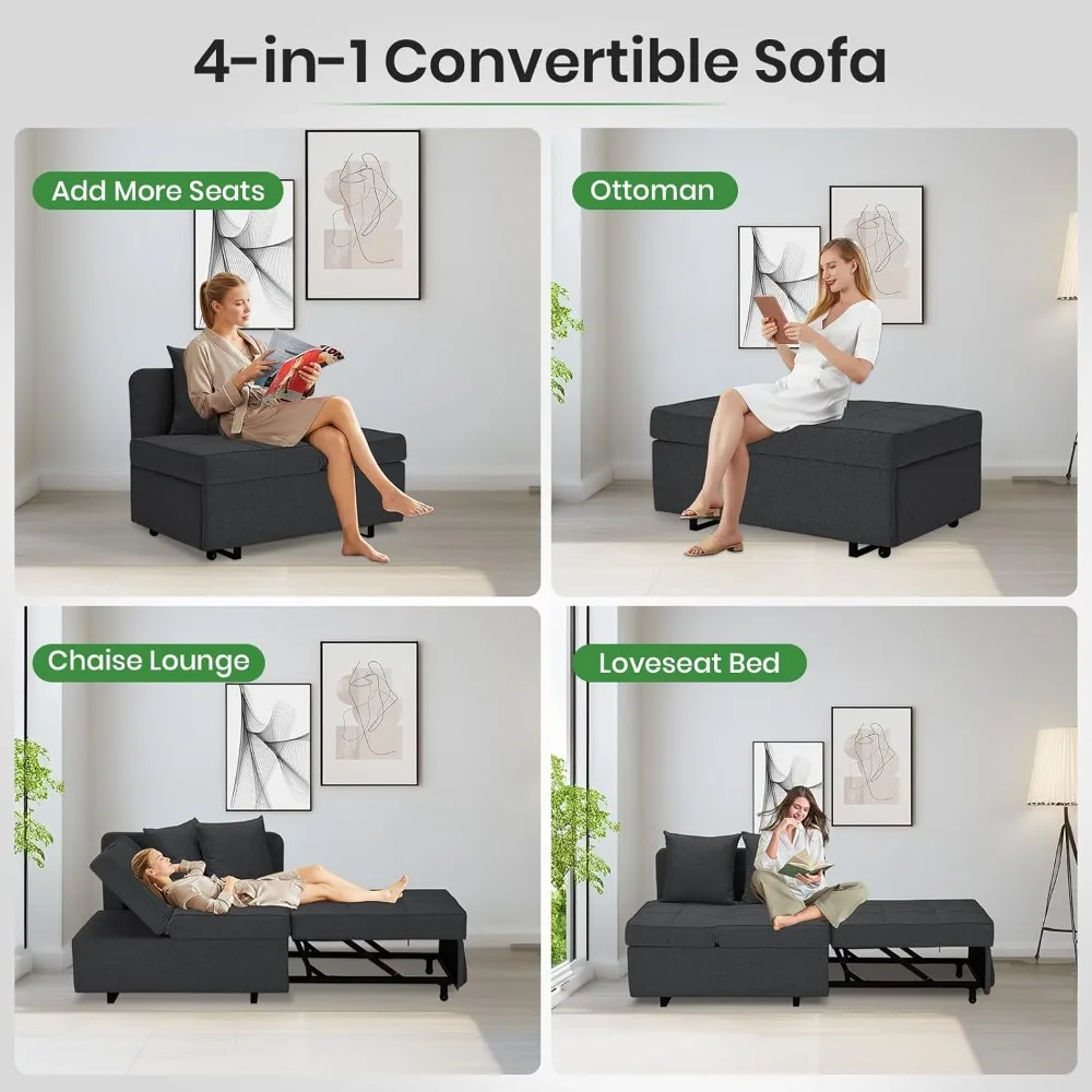 أريكة سرير متعددة الوظائف، أريكة قابلة للتحويل 4 في 1 مع نائمة سحب ووسائد لمساحات المعيشة المدمجة #5