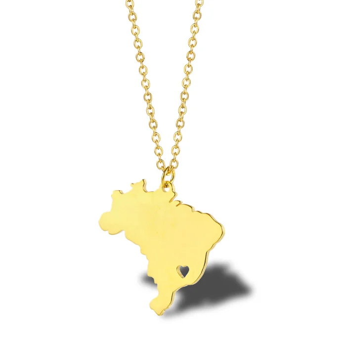 Brazil Map Neck Necklace Brazilian Brasil Carnival Pride Heart Love Sao Paulo City Alloy Pendant Chain Collar Clavicle Choker