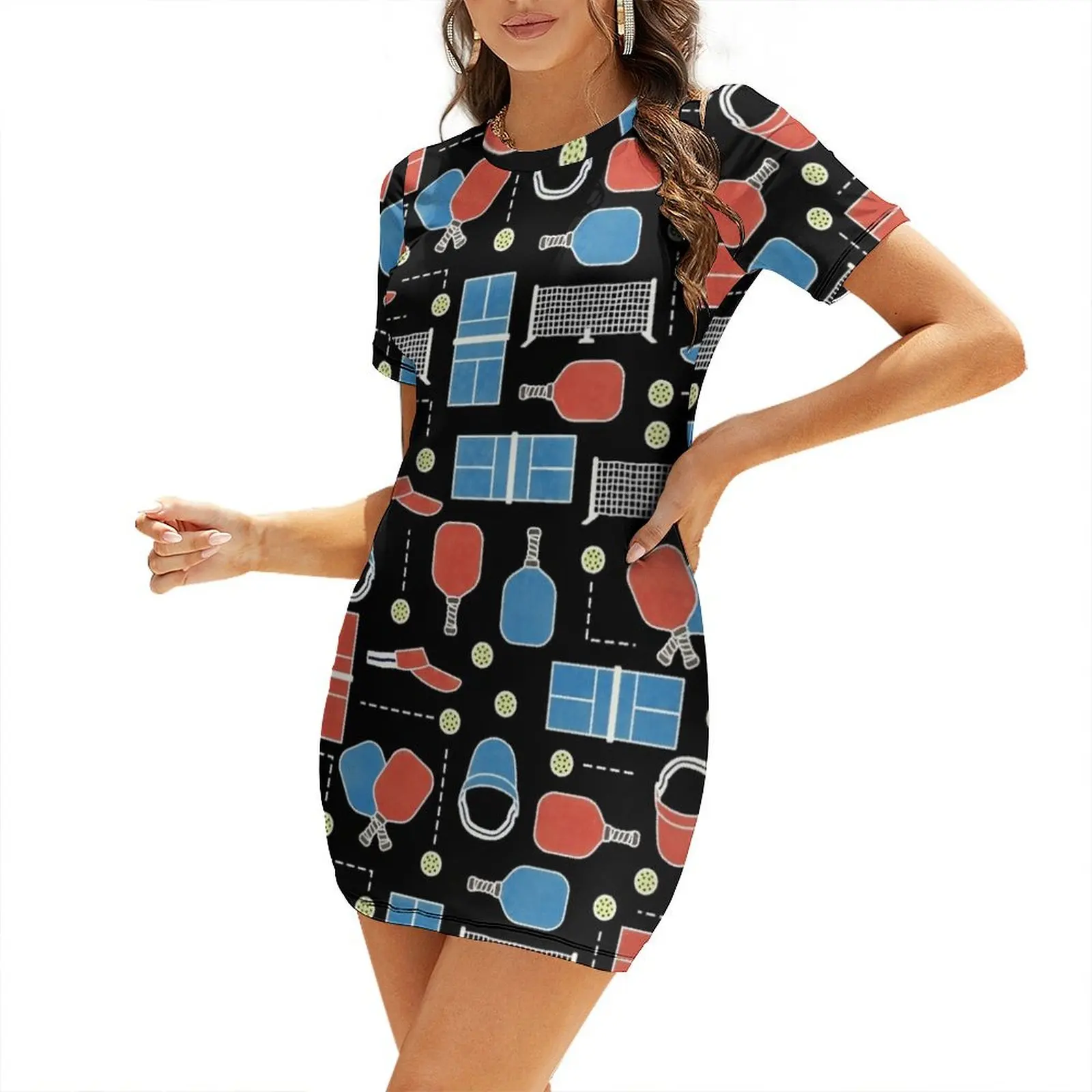 

Pickleball Life Sport Pattern Dark Short Sleeved Dress sexy dress summer woman dress 2025 women's elegant loose dresses